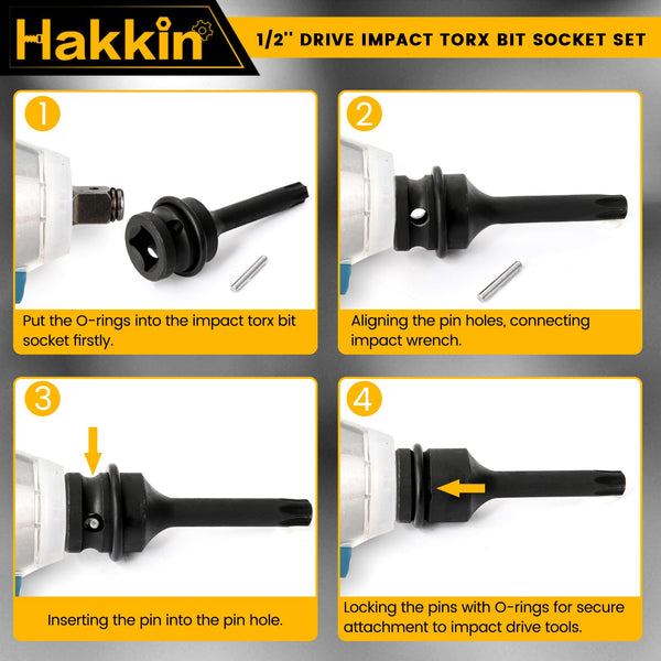 Hakkin 1/2" Impact Torx Bit Socket Set Heavy Duty Impact Star Bit Socket Set with Universal Joint T30 T40 T45 T50 T55 T60 T70 T80
