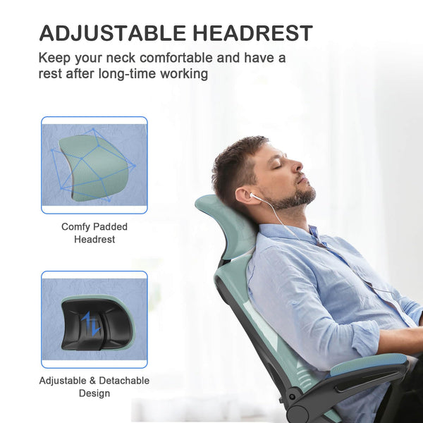 Office Chair - Ergonomic Desk Chair with Lumbar Support Headrest Adjustable, Padded Flip-up Armrests Comfy Seat Cushion High Back Executive Manager Chair For Home Office