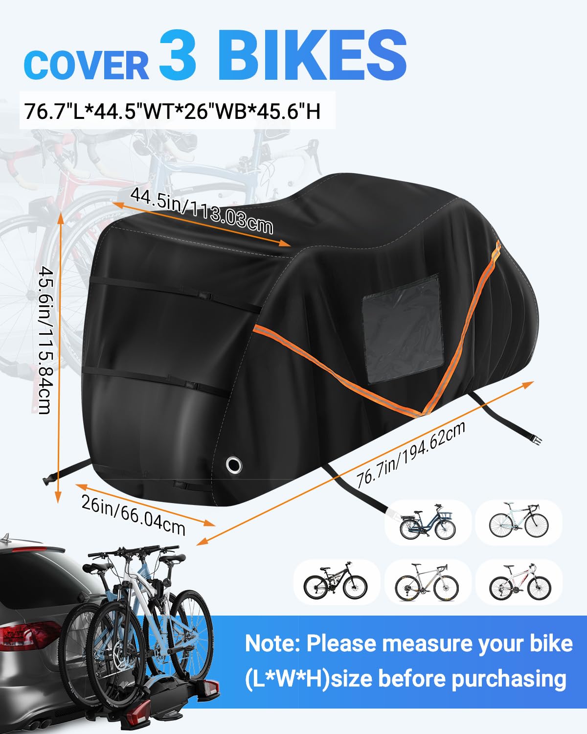 SUPAREE 3 Bikes Bicycle Covers Outdoor Storage Bike Cover Waterproof Bike Covers for Transport 3 Bikes 420D Oxford Heavy Duty for Motorhome Caravan