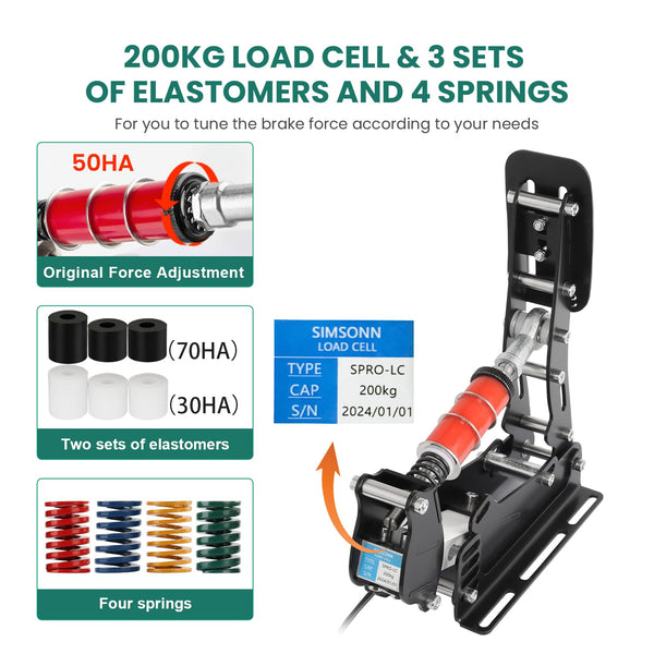 SIMSONN PRO Sim Racing Pedals PC Racing Simulator Pedals Pressure Sensor 200KG Load Cell Brake Pedal HE Hydraulic Pedal Black (P3-H3)
