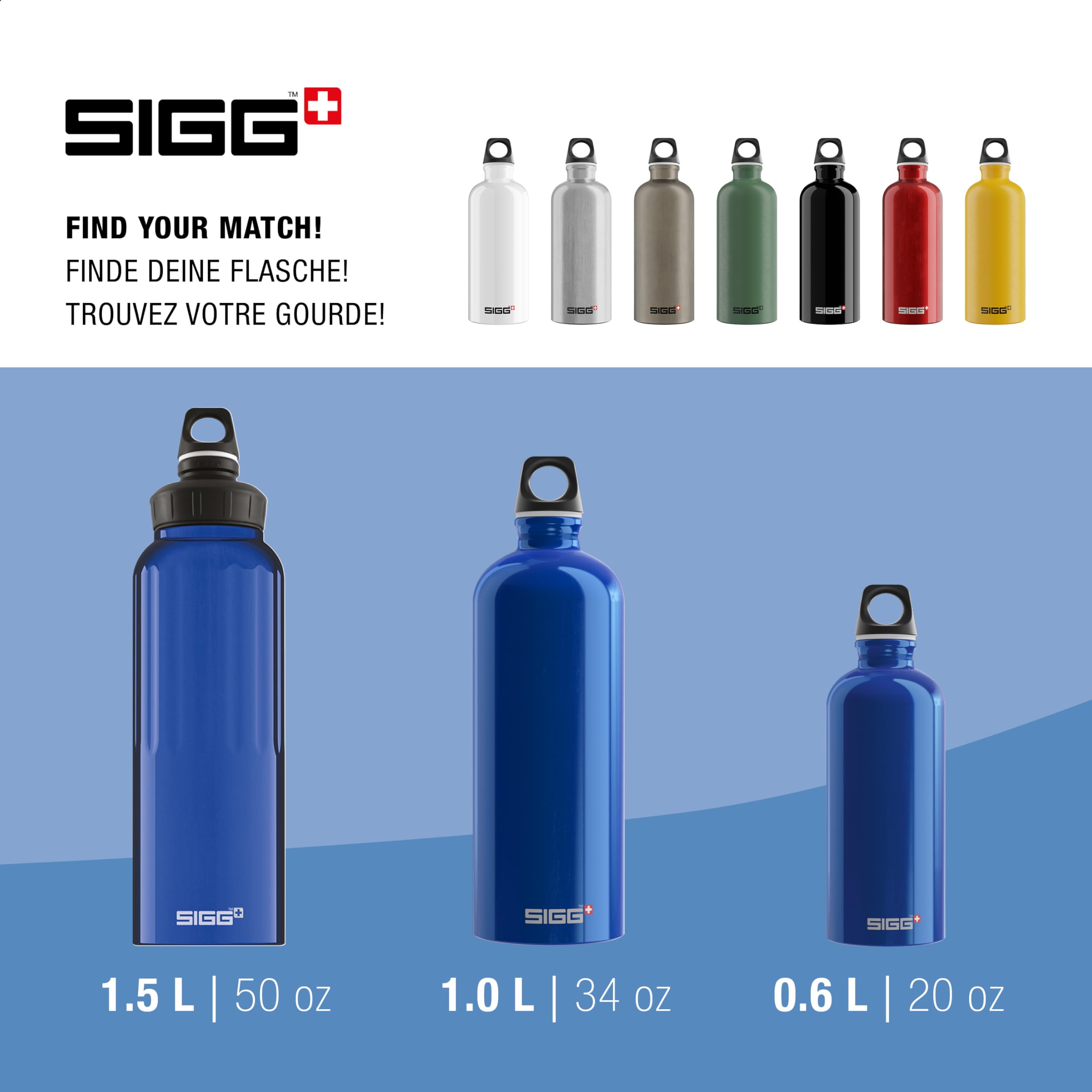 Sigg - Aluminum Water Bottle - Traveller - Climate Neutral Certified - Suitable For Carbonated Beverages - Leakproof & Lightweight - BPA Free - 0.6L / 1L/ 1.5L