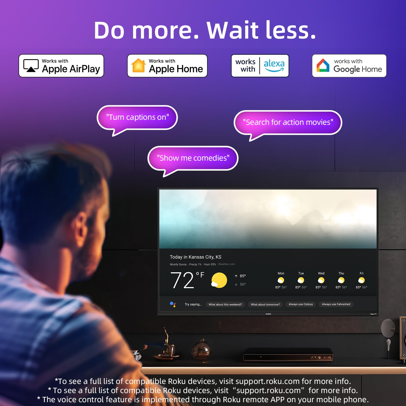 CHiQ U50QM9K 50 inch Smart QLED Roku TV, 4k UHD, HDR10 HLG, Dolby Audio, Works with Alexa, DVB-T/T2, Support Apple Air-Play, Google Assistant, Prime Video, HDMI2.1, USB2.0