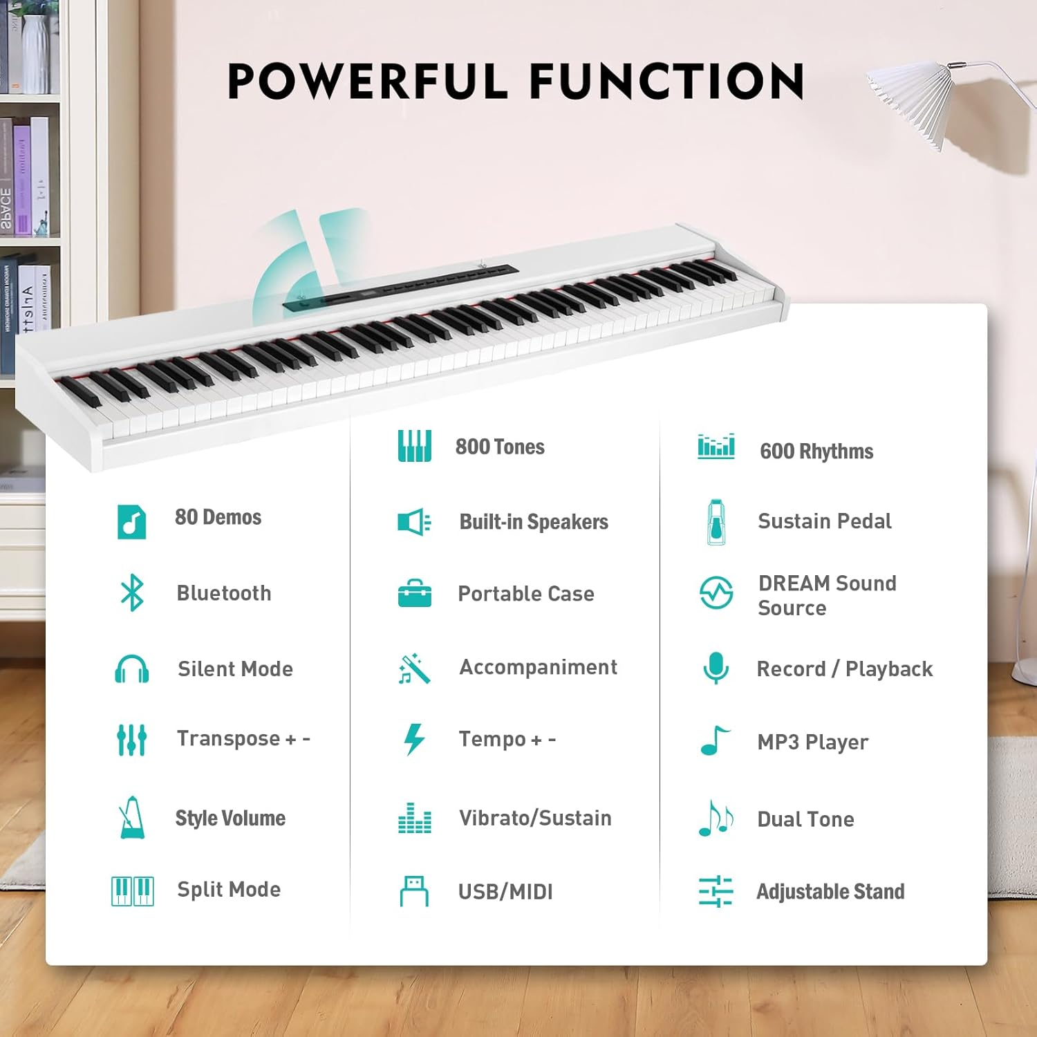 MUSTAR Digital Piano 88 Weighted Keys Hammer Action, Full Size 88 Key Piano Keyboard Weighted, Electric Keyboard Piano with Bluetooth Connection, Portable Case, Sustain Pedal, White