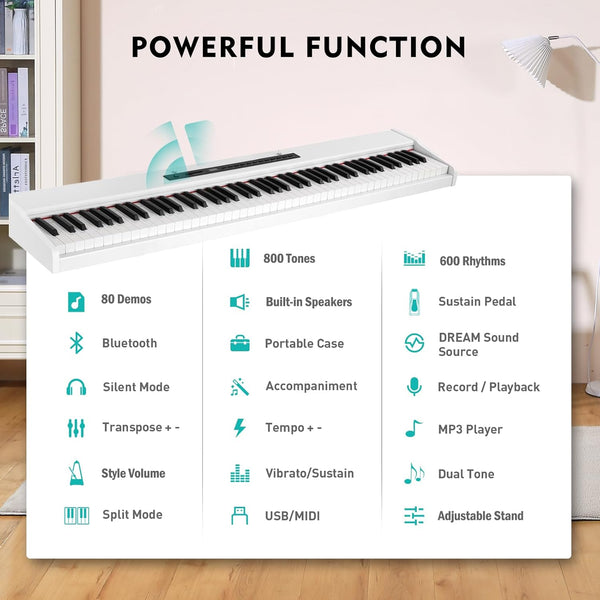MUSTAR Digital Piano 88 Weighted Keys Hammer Action, Full Size 88 Key Piano Keyboard Weighted, Electric Keyboard Piano with Bluetooth Connection, Portable Case, Sustain Pedal, White