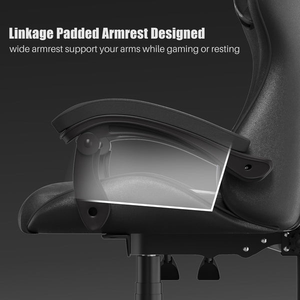 bigzzia Ergonomic Gaming Chair - Gamer Chairs with Lumbar Cushion + Headrest, Height-Adjustable Office & Computer Chair for Adults (without footrest, White)