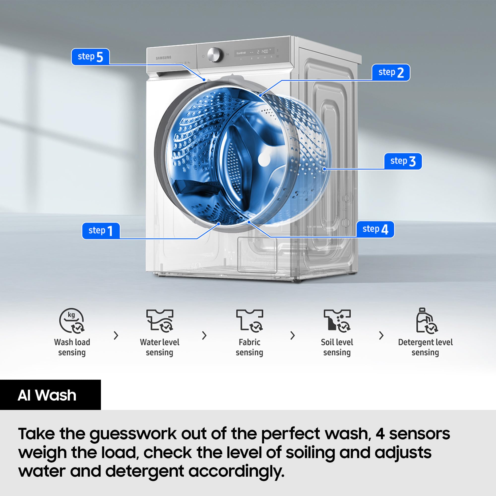 Samsung Series 6 AI Energy Washing Machine, 9kg, 1400rpm, White, WW90DG6U25LEU1