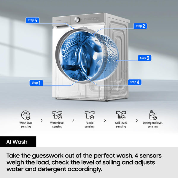Samsung Series 6 AI Energy Washing Machine, 9kg, 1400rpm, White, WW90DG6U25LEU1
