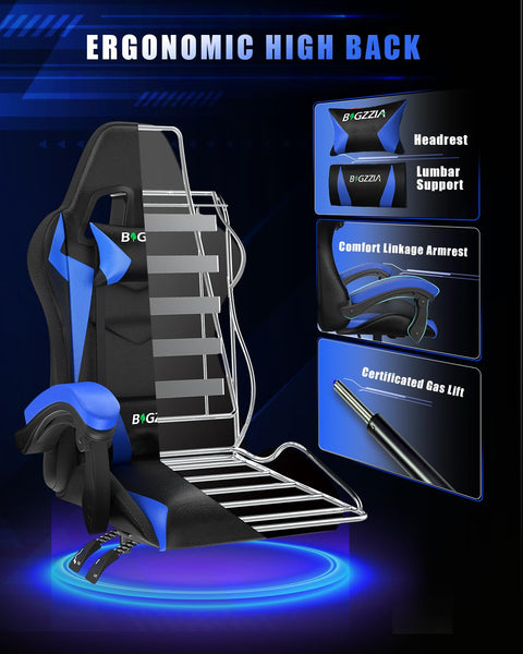 Racingreat Gaming Chair with Led Lights, Video Game Chair, Ergonomic RGB Gaming Chair for Adults, Height Adjustable Reclining Computer Chair with Headrest and Lumbar Support (With RGB, Black)