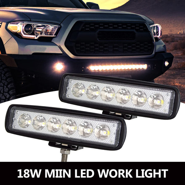 RIGIDON 2 Pcs Led Work Light Bar, 6 inch 18W Flood Beam, 12V 24V Driving Lights Lamp for Car Off road Boat Truck 4x4 SUV ATV Tractors Excavator, 6000K White, Fog Lamp