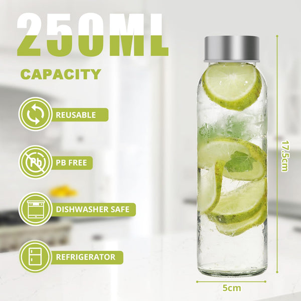 LIMILI Glass Bottles With Stainless Steel Lids, 300/350/750/1000ML Water Bottles, Leak Proof Reusable Drinking Bottles for Hot Cold Drinks, Work, Gym, Home