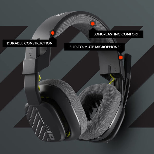 ASTRO A10 Gaming Headset Gen 2 Wired Headset, Over-ear Gaming Headphones, Lightweight & damage resistant, Flip-to-mute microphone, 32 mm drivers, Compatible with PS5, PS4, Nintendo Switch, PC - Black
