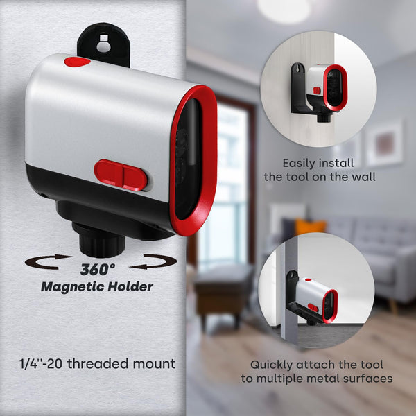 Enventor Rechargeable Laser Level, 25M 2200mAh Li-ion Battery Green Laser Level Self Leveling with Pulse Mode, 7 Hours Working Time, 360° Magnetic Base, Switchable Horizontal/Vertical/Cross line