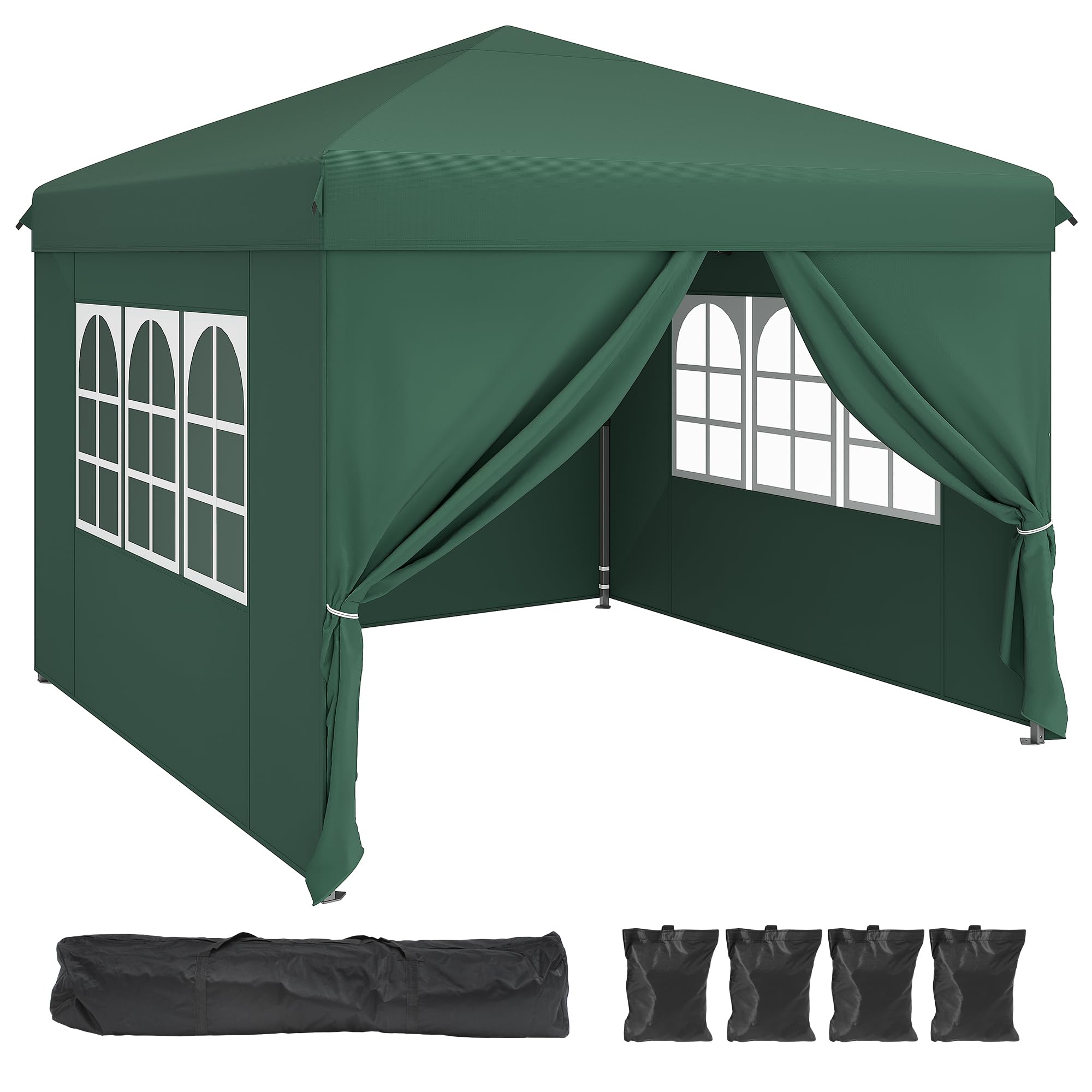 YITAHOME 3x3M Outdoor Pop Up Gazebo with Sides and Windows, Waterproof Folding Garden Canopy All Seasons Camping Gazebo Anti-UV with Adjustable Height Stakes Rope Carry & Weight Bags for Party Event
