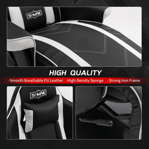 S*MAX Gaming Chair Recliner Height Adjustable Ergonomic Higher Back and Wider Lumbar Support Swivel PU Leather Gaming Chair with Footrest Cup Holder Gamer Chairs for Adults Black X Large