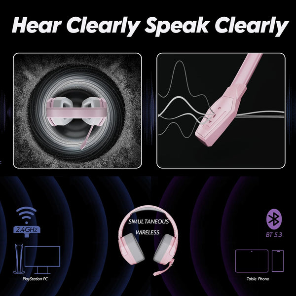 NUBWO G06 Pro Wireless Gaming Headset with Charging Station for Headset & PS5 Controller, 17ms Low Latency, 120H Battery Life, Dynamic 50mm Drivers-White (Only Compatible with PS5)