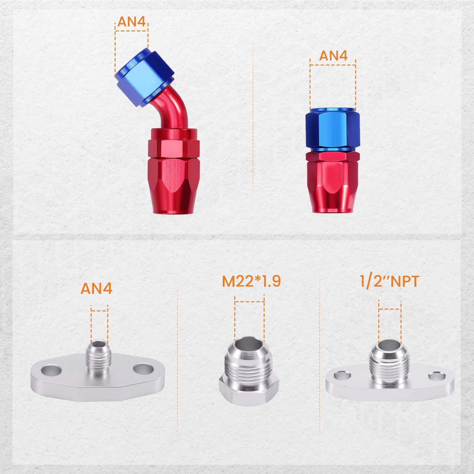 maXpeedingrods Universal Turbo Oil Line Kits Feed Line AN10 & Return Line kits T3 T4 T04E T3T4 T70 GT28