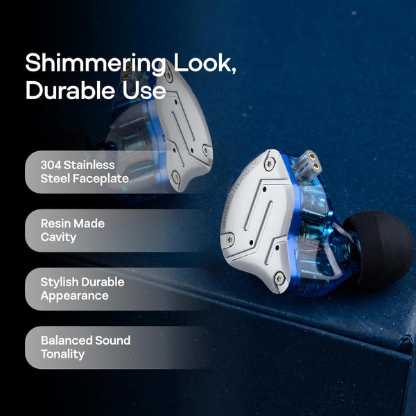 Linsoul KZ ZS10 Pro, 4BA+1DD 5 Driver in Ear Monitor, HiFi Wired Earbuds, Gaming Earbuds, Hybrid IEM Earphones with Stainless Steel Faceplate, Recessed 2 Pin Detachable Cable(With Mic, Glare Blue)