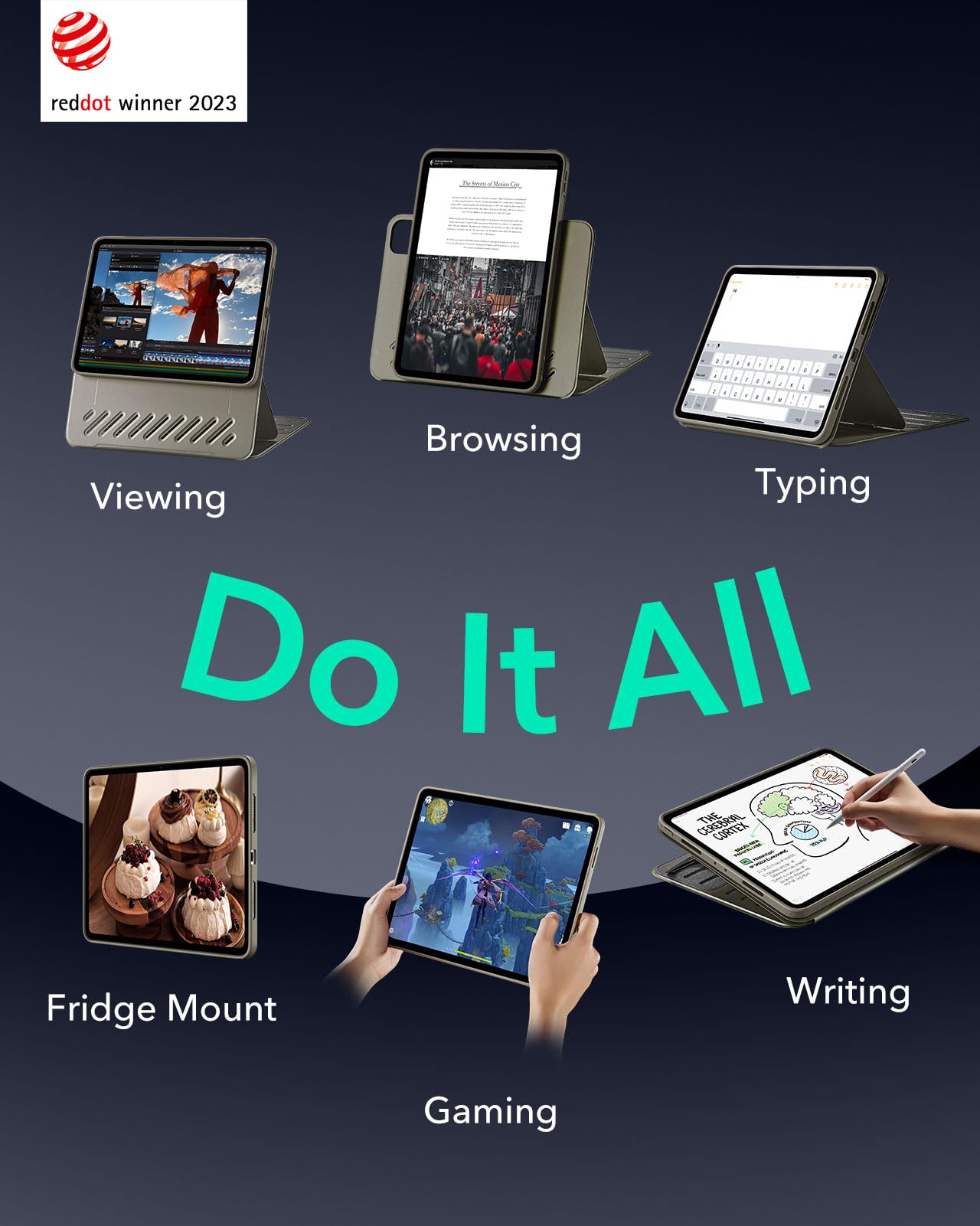 ESR for iPad Pro 12.9 Case (6th/5th Generation, 2022/2021), Removable Magnetic Cover, Adjustable Portrait/Landscape Stand with Raised Display View, 9 Standing Angles, Shift Series, Black