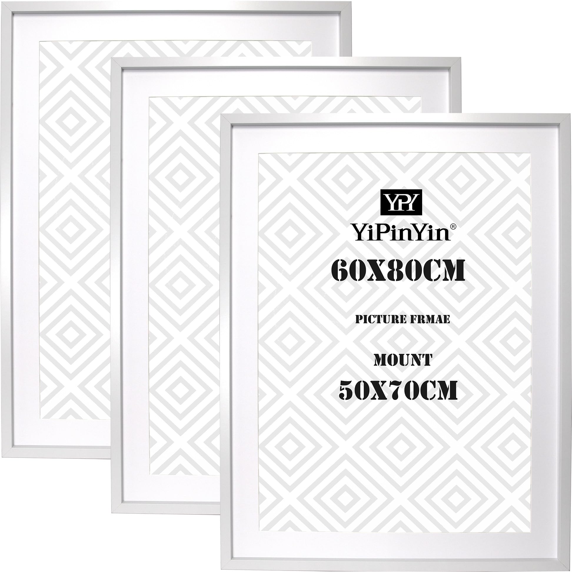 Black 50x70cm Boxed Picture Frames Set of 3 with Mounts for 40x60cm, 70x50cm poster frame with Acid Free mount for 40x60cm photo (Black 3Pack)