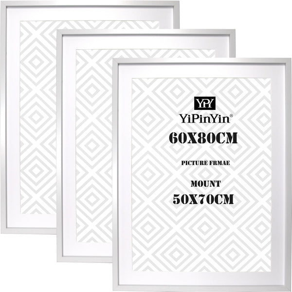 Black 50x70cm Boxed Picture Frames Set of 3 with Mounts for 40x60cm, 70x50cm poster frame with Acid Free mount for 40x60cm photo (Black 3Pack)