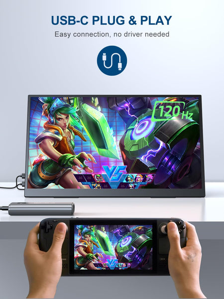 UPERFECT Portable Monitor 18.5 Inch 120Hz，Portable Gaming Monitor 1080P FHD 100% sRGB Matte Screen, IPS HDR FreeSync Speaker HDMI USB C Monitor, VESA & Smart Cover