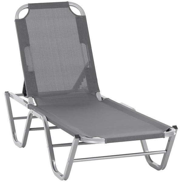 Outsunny Sun Lounger Relaxed Recliner with 5-Position Adjustable Backrest Aluminium Frame for Pool or Sun Bathing Light Grey