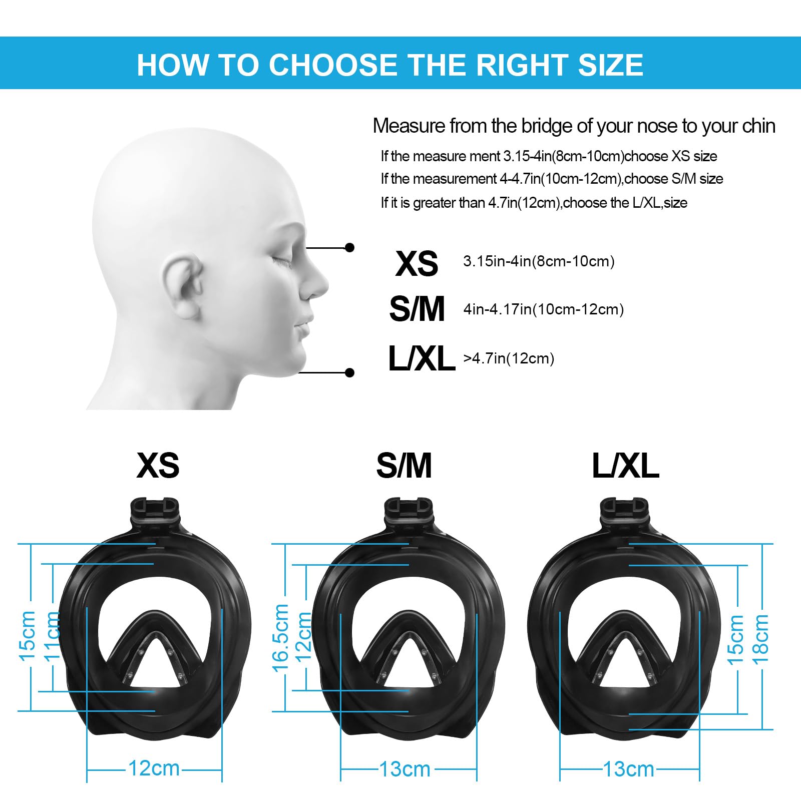 Jsdoin Snorkel Mask Full Face,180°view Design - Anti-fog, Anti-leak Technology - Sports Camera Compatible - for a Safe Adults and Kids Snorkeling Experience