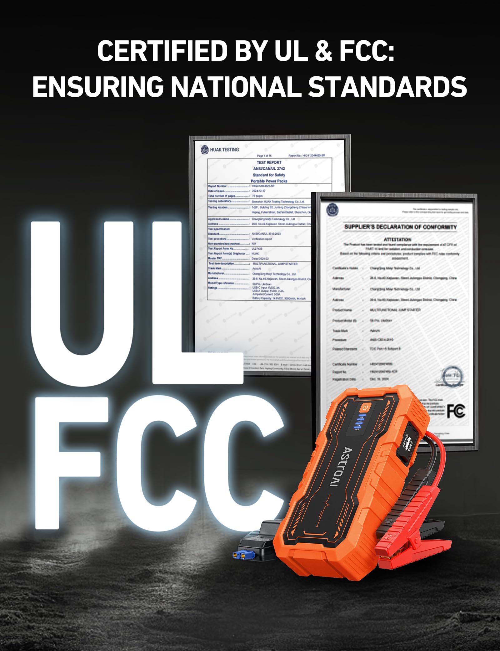 AstroAI S8 Pro 3000A Car Battery Booster Jump Starter Power Pack & Portable Car Jump Starter Power Bank for 12V Vehicles (9.0L Petrol / 7.0L Diesel), with Smart Jumper & LED Torch