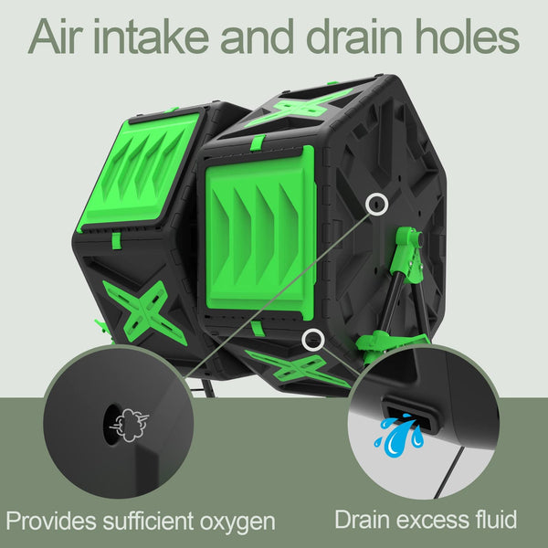140L Dual Chamber Compost Bin Rotating Composter Tumbler with Easy-Turn, Fast-Working System for Garden, Black&Green