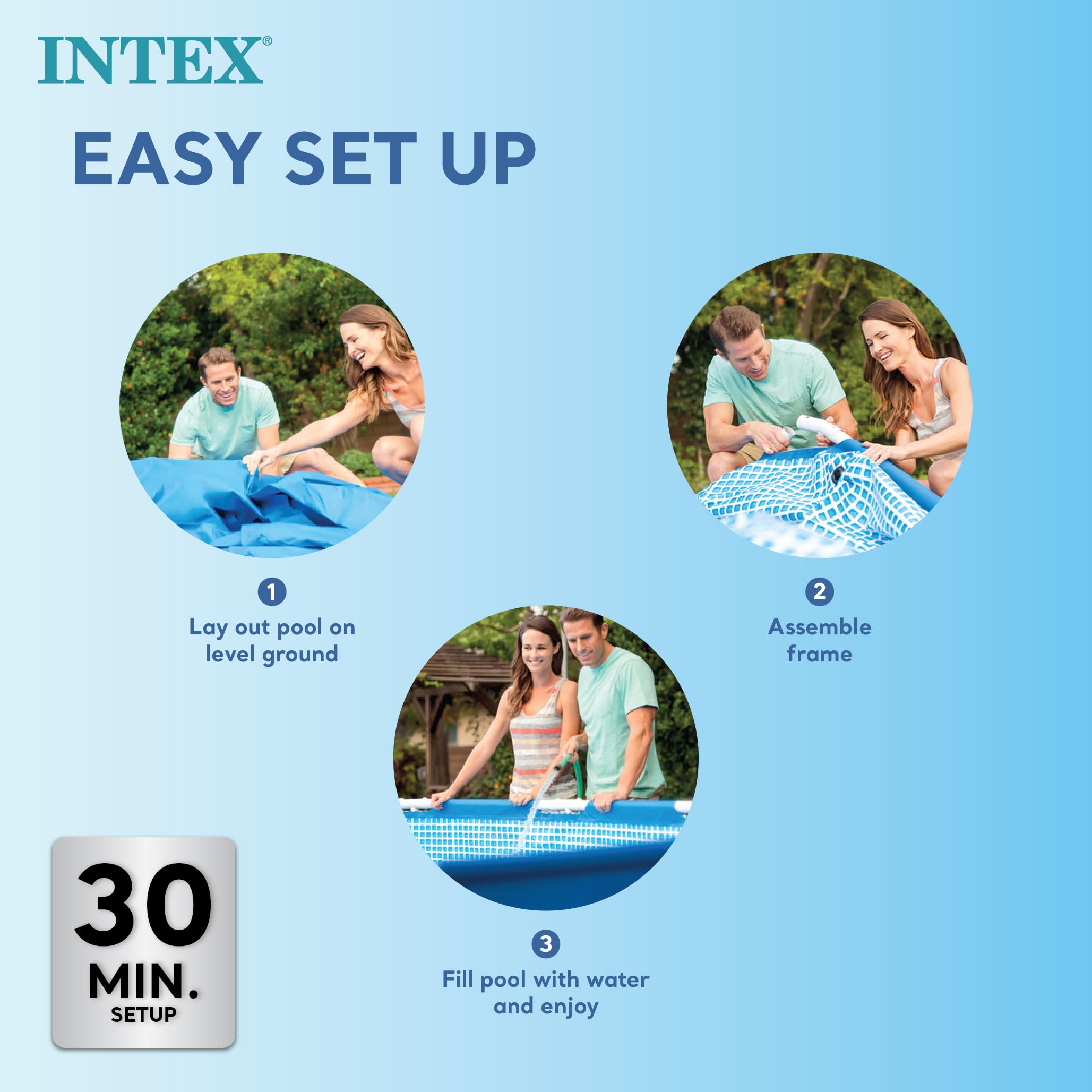INTEX | 28272 Metal Frame Rectangular Outdoor Swimming Pool, Filter Pump Not Included, Capacity 3834 L, Measures 300 x 200 x 75 Centimeters - Colour Blue