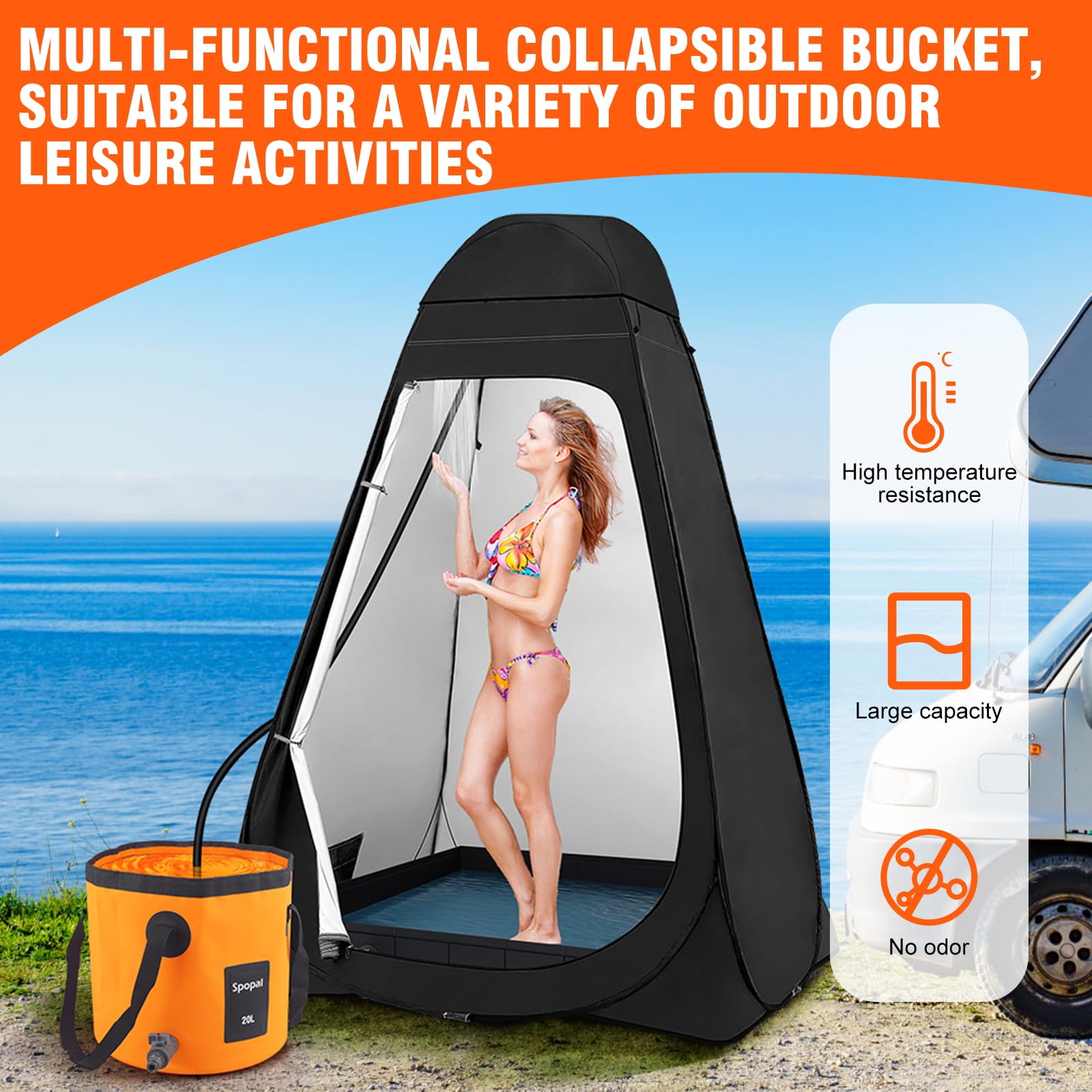 Spopal 20L Collapsible Bucket, Outdoor Foldable Bucket with Drainage Outlet for Camping, Collapsible Storage Container for Traveling Picnic Hiking Fishing Car Washing