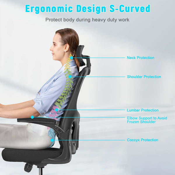naspaluro Office Chair Ergonomic Desk with 90° Flip-up Armrest Lumbar Support, Height Adjustable Chair, Executive Swivel Computer Padded Seat Cushion for Home/Office