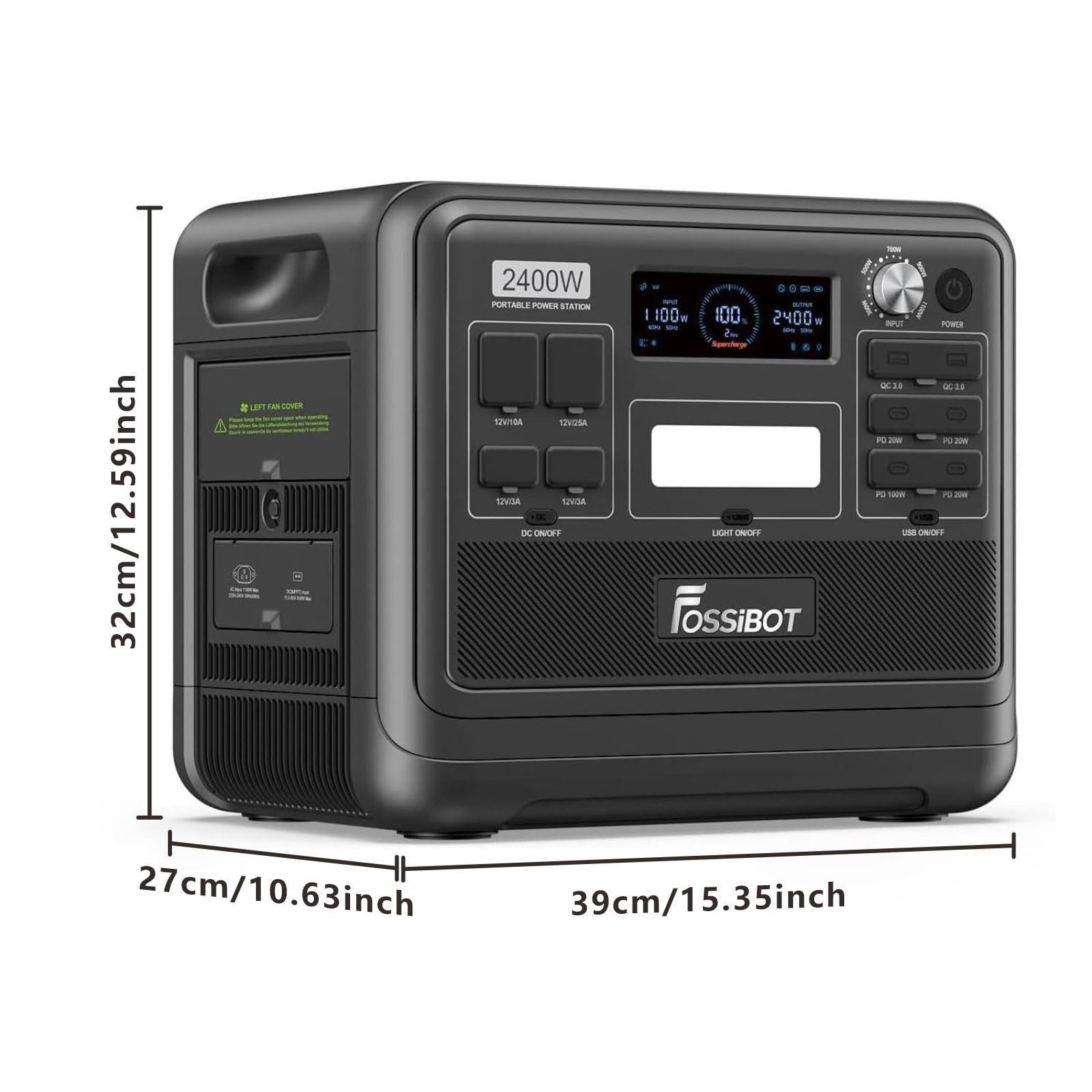 FOSSiBOT Tragbare Power Station F2400: 2048Wh LiFePO4 solargenerator with 3 x 230V AC Output 2400W (4800W Peak), 1.5H full charge, Applicable to RV/Camping/Home