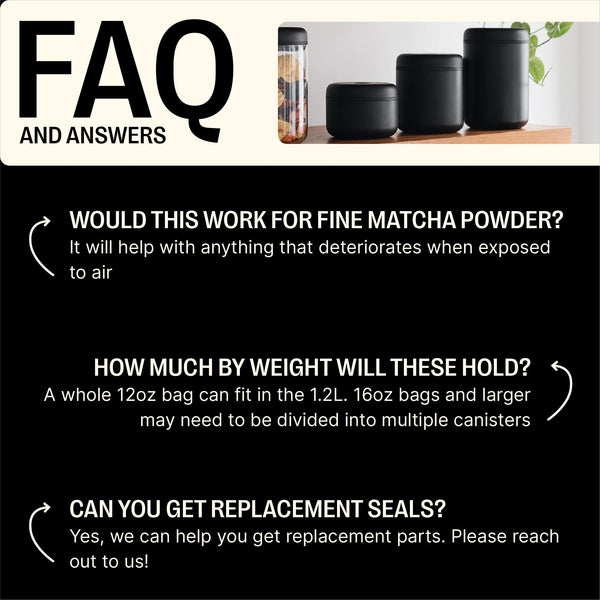 Fellow Atmos Vacuum Canister for Coffee & Food Storage - Airtight Sealed Container, Matte Black, Small Coffee Bean Storage, 0.4 Litre Jar