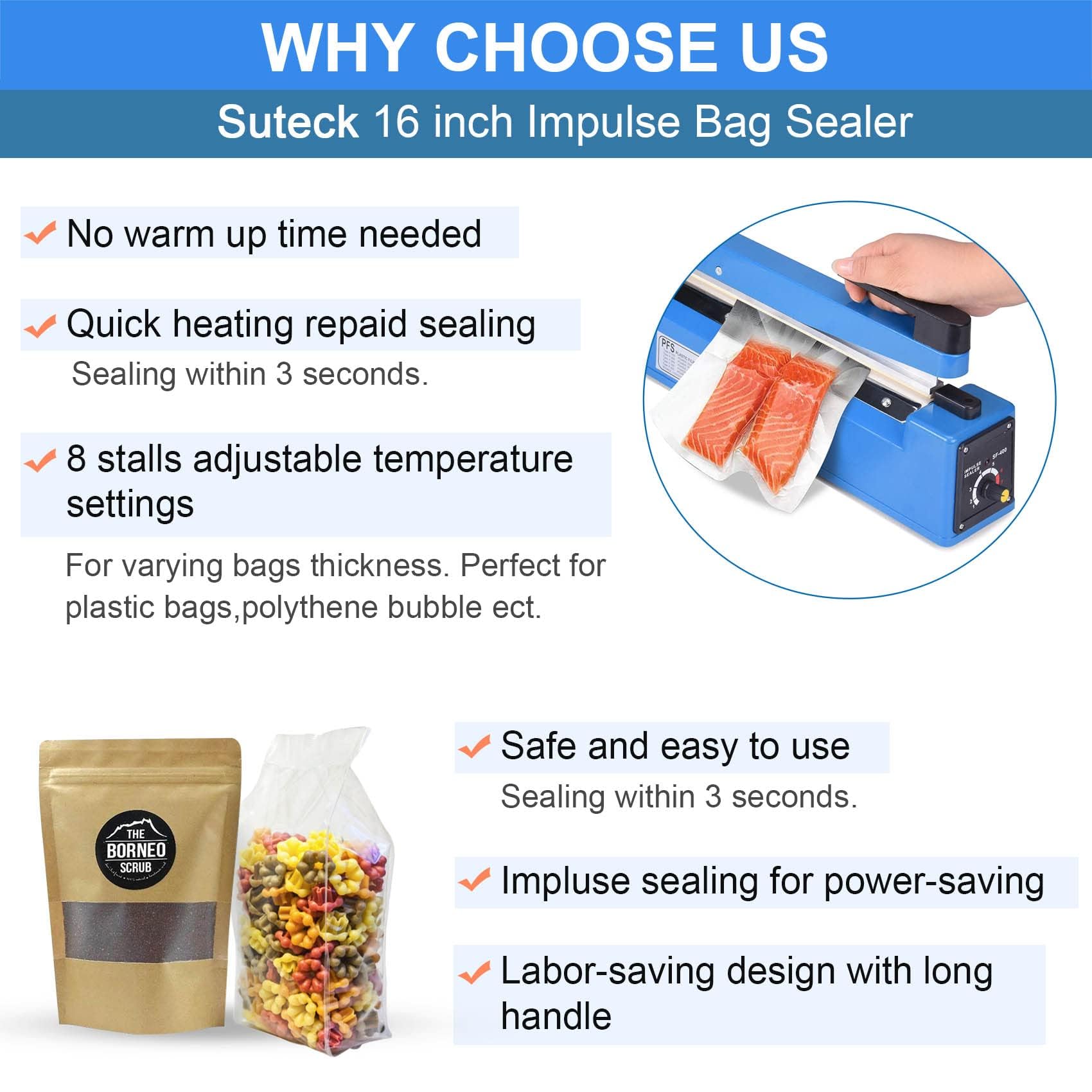 Heat Sealer, Plastic Bag Sealer, Impulse Heat Sealer, Tabletop Impulse Sealer, Manual Bags Sealer, Heat Sealing Machine,for Plastic Bags PE PP Bags &