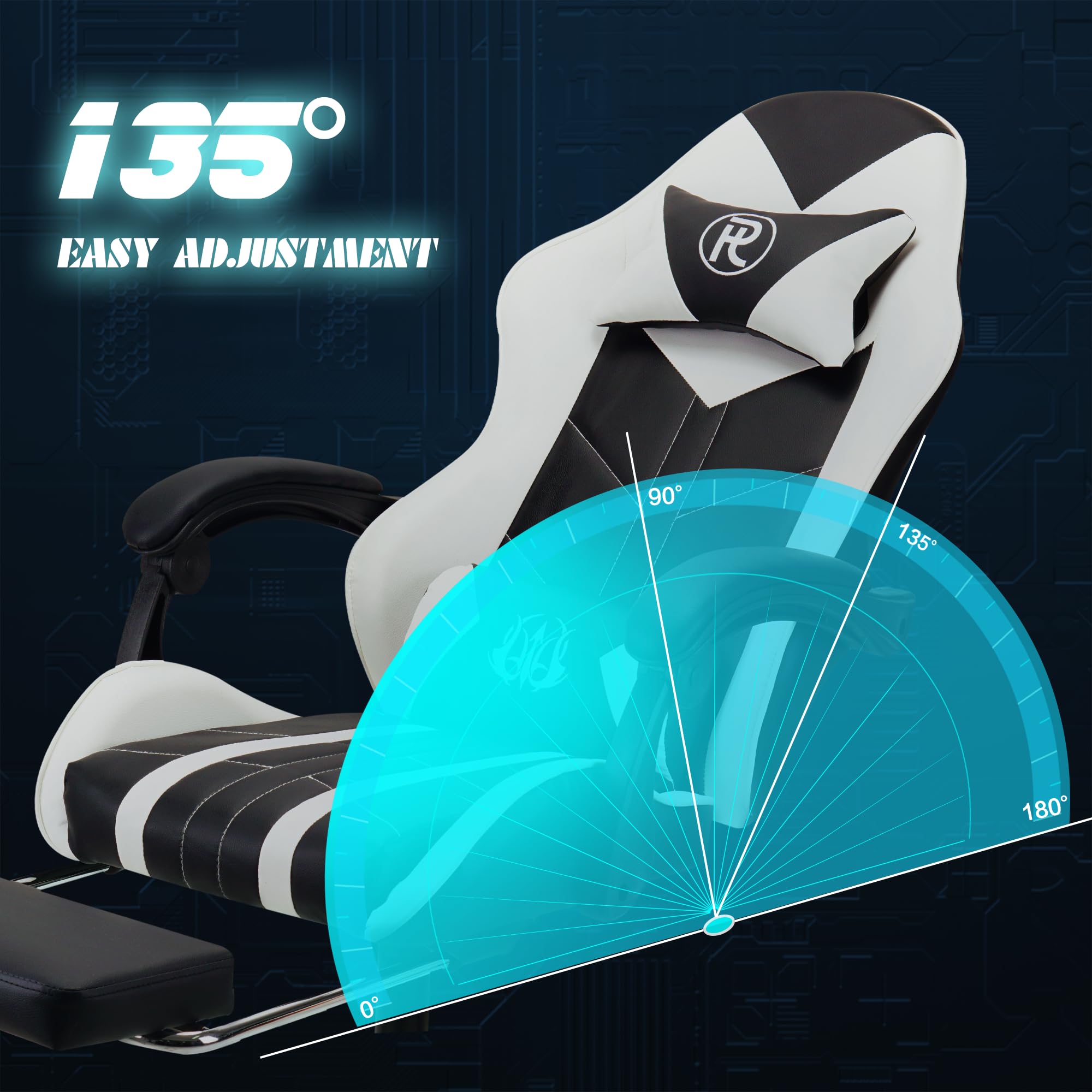 Play haha.Ergonomic reclining seat with footrest adjustable headrest and lumbar cushion high back support padded armrests PU leather finish for gaming home or office use