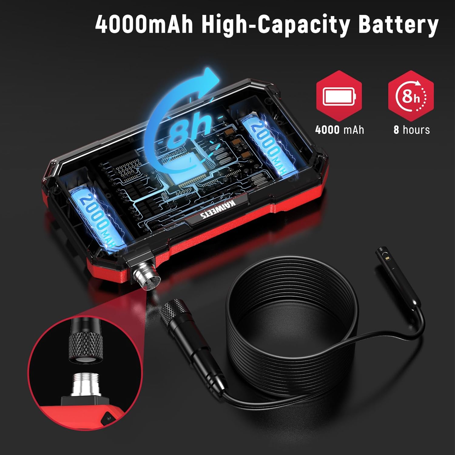 Endoscope Endoscope Camera Dual Lens, KAIWEETS 1920P 5" IPS Split-Screen Display Inspection Cameras with Light, 6.9mm IP67 Waterproof Borescope, 16.5FT Detachable Semi-Rigid Cable, Gadgets for Men