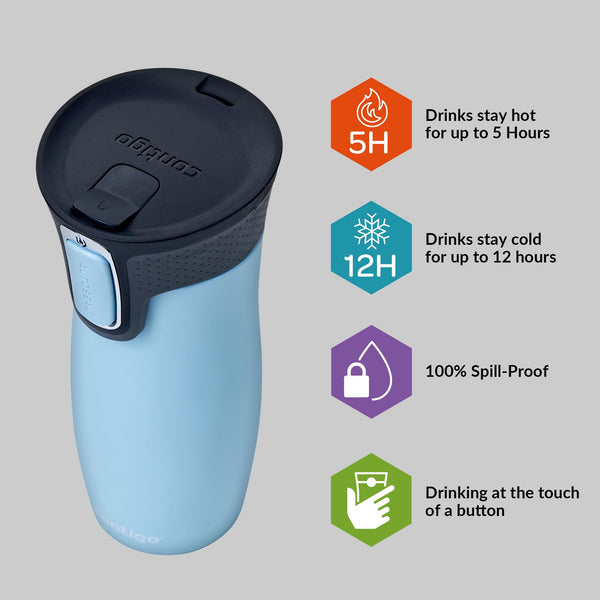 Contigo West Loop Autoseal Travel Mug, Stainless Steel Thermal Mug, Vacuum Flask, Leakproof Tumbler, Coffee Mug with BPA Easy-Clean Lid