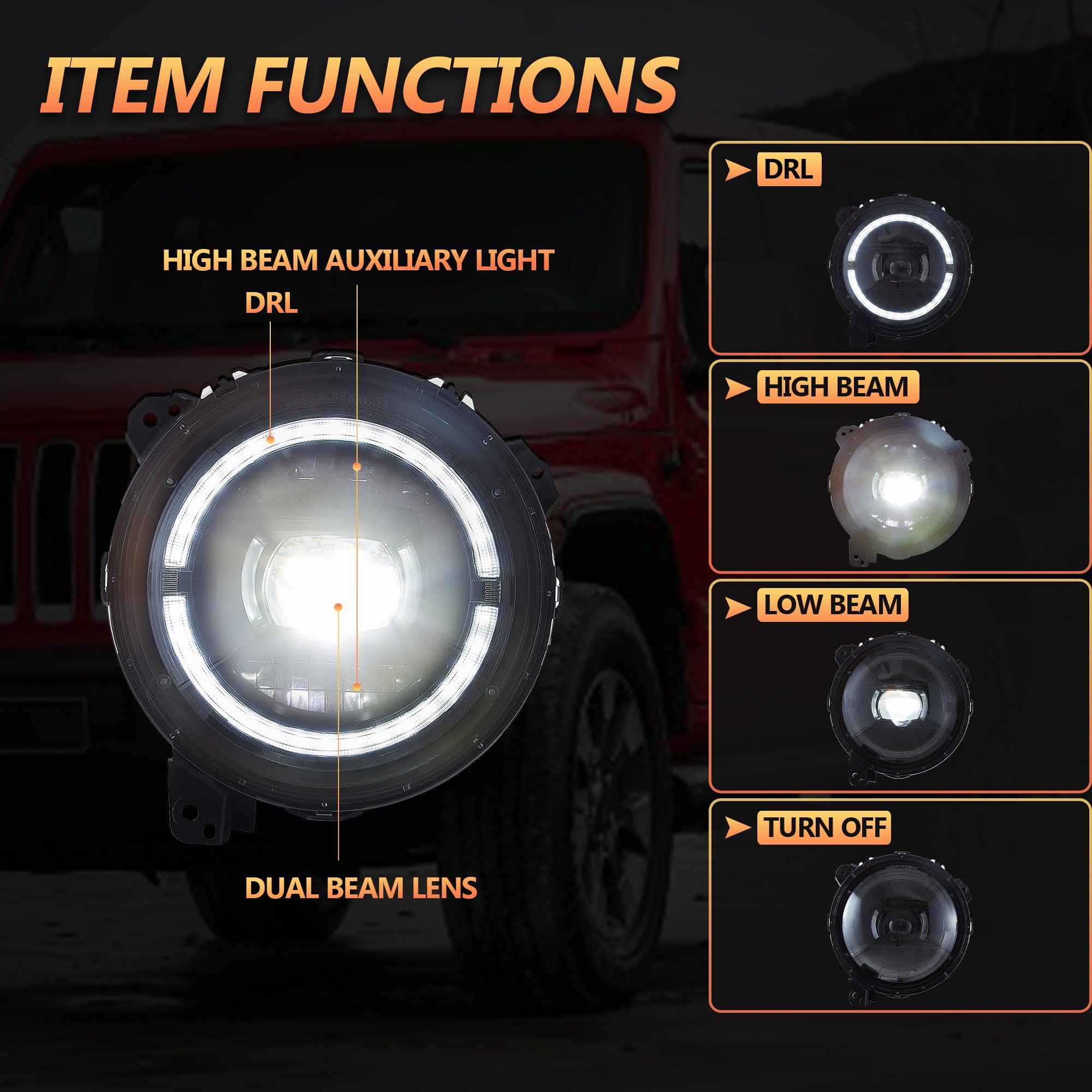 VLAND Motor 9 Inch LED Headlights compatible with 2018-2023 Wrangler JL/JLU Rubicon, Sport, Sport S, Sahara [Not fit JK], w/Startup dynamic display, 1 set for RHD