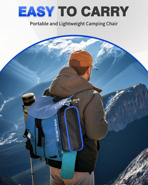 Evolpor Lightweight Folding Camping Chair with Storage Pocket & Carry Bag, High Weight Capacity, Portable for Camping, Hiking, Fishing – Great Gift for Dad, Blue