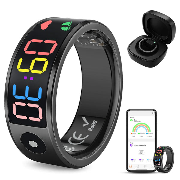 Smart Ring for Men Women, Sleep & Heart Rate Monitor Health Ring, Fitness Ring Heart Rate Blood Oxygen Sleep Monitor Step Counter Activity Tracker for Android iOS with Charging Case (#12-Y)