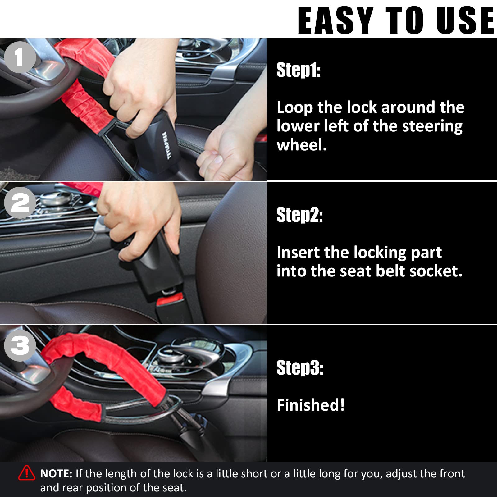 Tevlaphee Steering Wheel Lock, Steering Lock, Car Steering Wheel Locks, Steering Wheel to Seat Belt Lock, High Visibility Car Lock Anti-Theft Device, Heavy Duty, Universal Fit, 3Keys (Green)