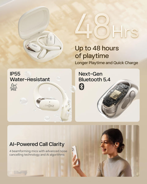 SHOKZ OpenFit 2 Open-Ear Headphones, True Wireless Bluetooth Earphones with Microphone, Earhook Earbuds with 48 Hours of Playtime, USB-C Fast Charging, IP55 Water-Resistant, with Carrying bag, Black