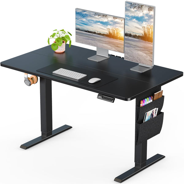 ErGear Standing Desk 100x60cm with 2-piece tabletop,Supports Up to 80KG Height Adjustable Electric Standing Desk with Storage Bag,Backpack Hook and