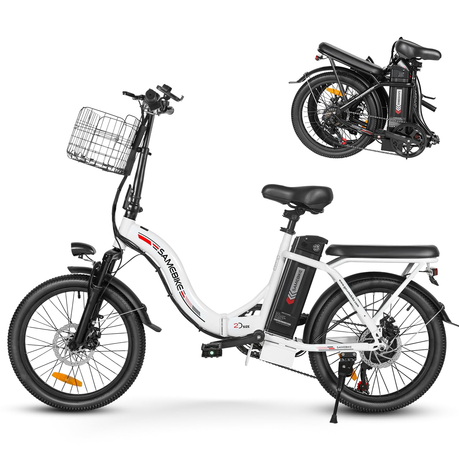 SAMEBIKE Shiman0 7-Speed Foldable Electric Bike for Adults, 20"*2.35 Fat Tire Ebike, Max Range 110KM, Dual Shock Absorber, E-bike for Commuting and Off-Road Adventures