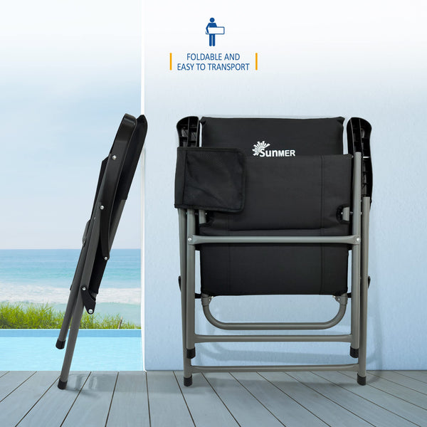 SUNMER Padded Garden Camping Chairs Foldable with Side Pocket, Holds up to 120kg, Lightweight 4kg per Chair, Outdoor Seat for Camping, Fishing, Relaxing - Black