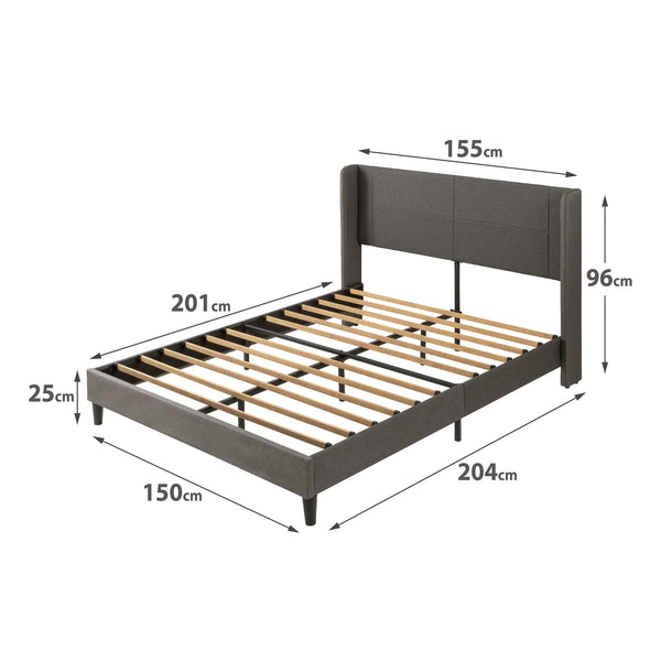 Zinus Sasha Super King Bed frame - Bed 180x200 cm - 25 cm Height - Upholstered Platform Bed frame with Wingback Headboard - Medium Grey