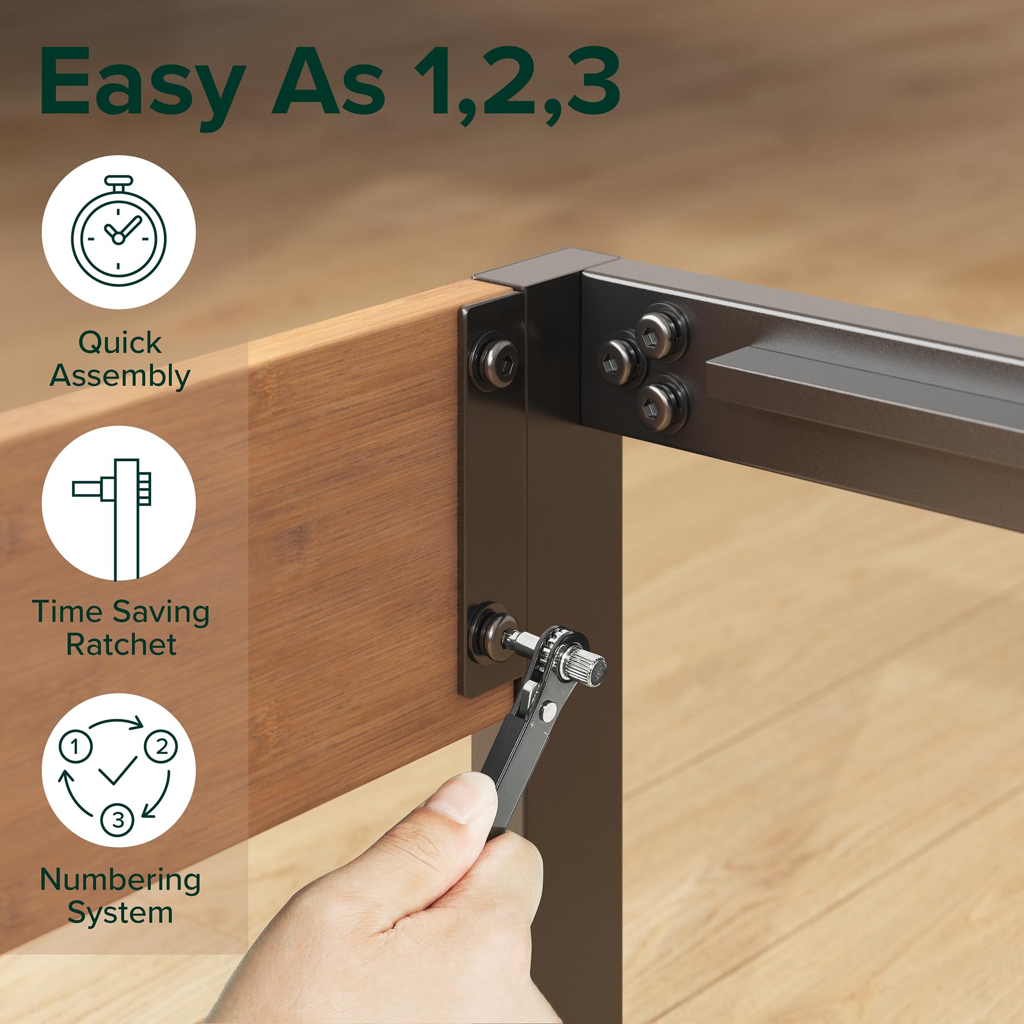 Zinus Olivia Single Bed frame - Bed 90x190 cm - 36 cm Height - Metal and Wood Platform Bed frame - Natural Brown and Black