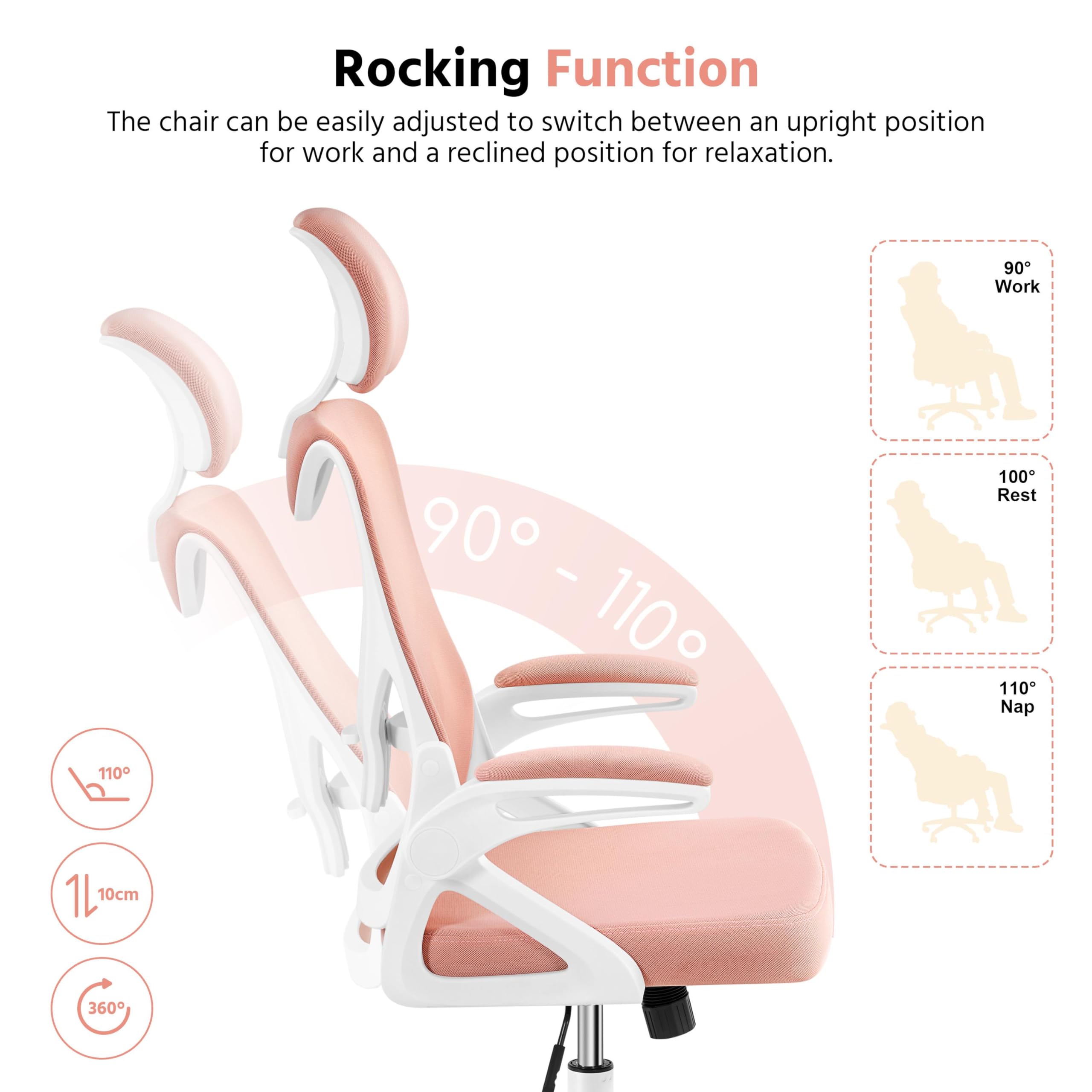 Yaheetech High Back Home Office Chair Ergonomic Swivel Desk Chair with Arms and Height Adjustable Back Support for Home Study or Manager Work White/Pink