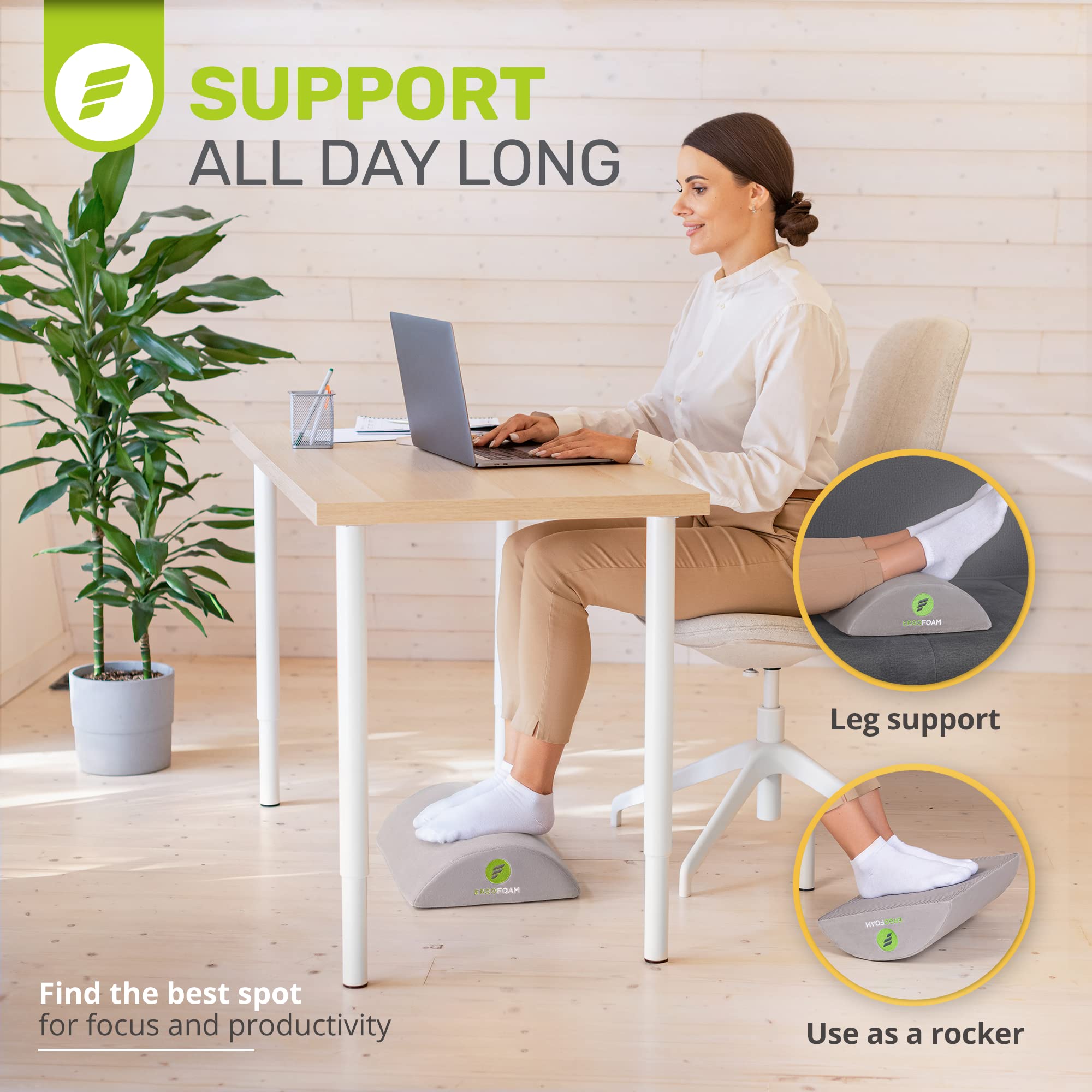 Ergonomic Foot Rest Under Desk - Premium Velvet Soft Foam Footrest for Desk - Most Comfortable Desk Foot Rest in The World - Non-Slip Bottom - Foot